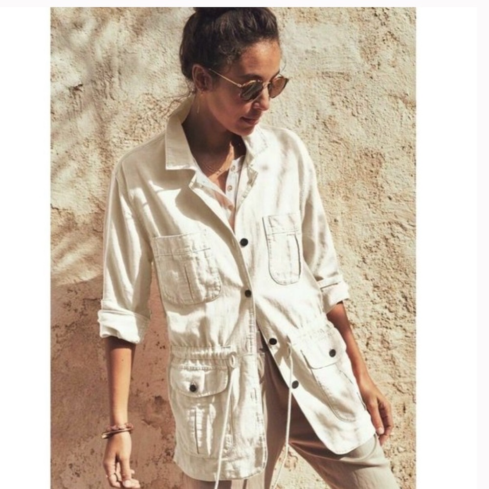 *NEW* Faherty NEW Larkspur Utility Jacket White Linen Blend Cargo Safari